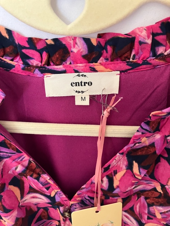 Entro: Pink Floral Long Sleeve Dress- M - Picture 2 of 16